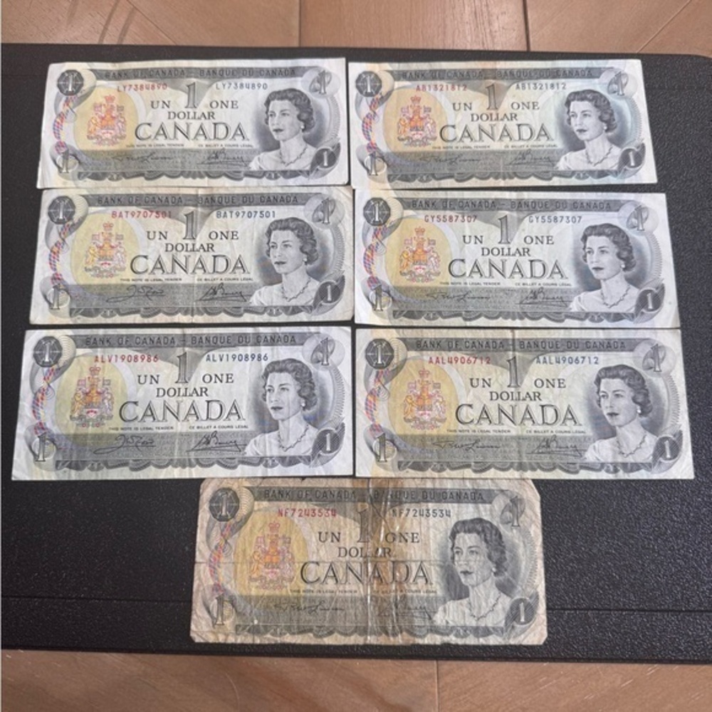 1973 Canada One 1 Dollar Circulated Banknote Lot of 7